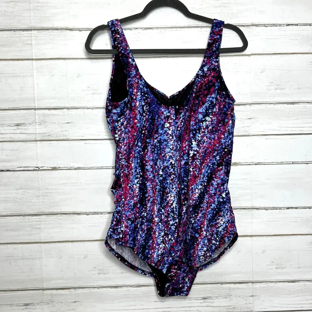 Swimsuits For All One Piece Swimsuit Size 18 Multicolor Abstract Tummy Control